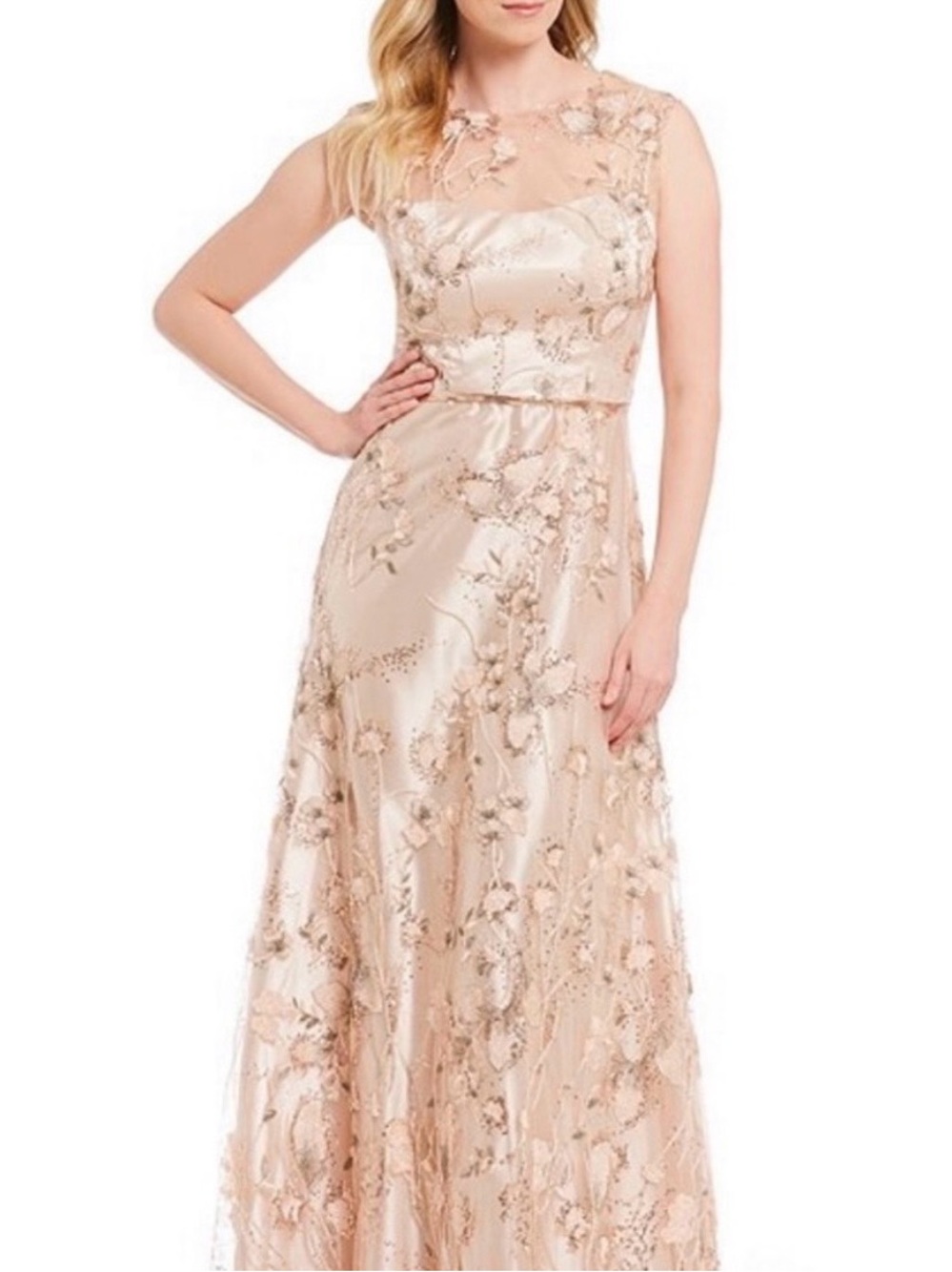 Emma Street Champagne Embroidered Sequin Lace Gown